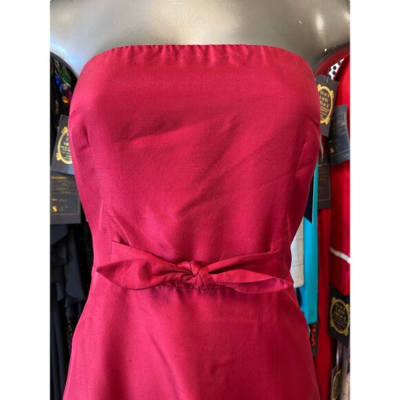 vintage 1990s red silk strapless dress a-line bow waist size small y2k gilmore - Picture 2 of 8